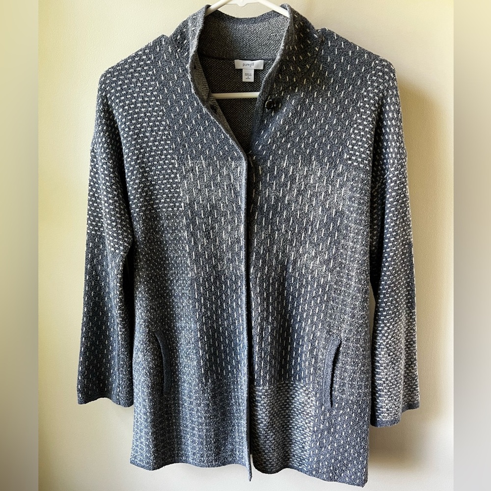 J. Jill Gray Textured Open-Front Knit Cardigan